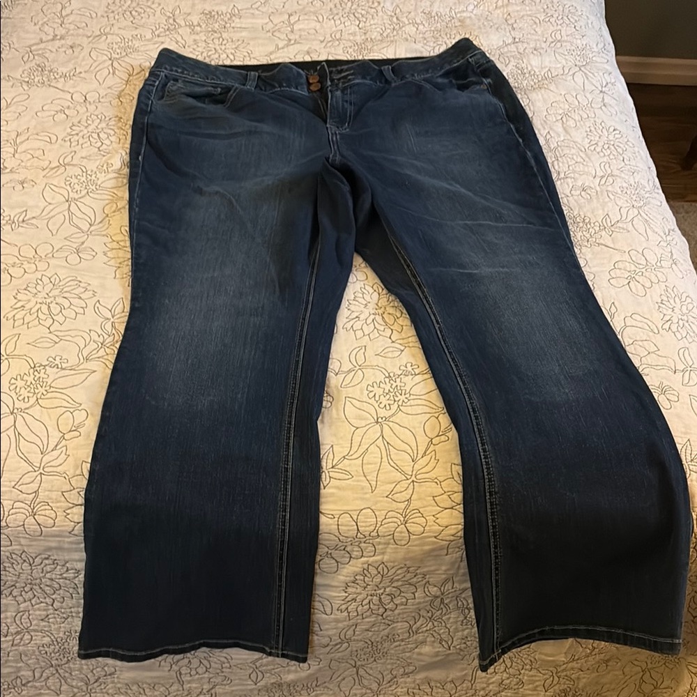 Lane Bryant Blue Flare Wide Leg Jeans with Natural Fading